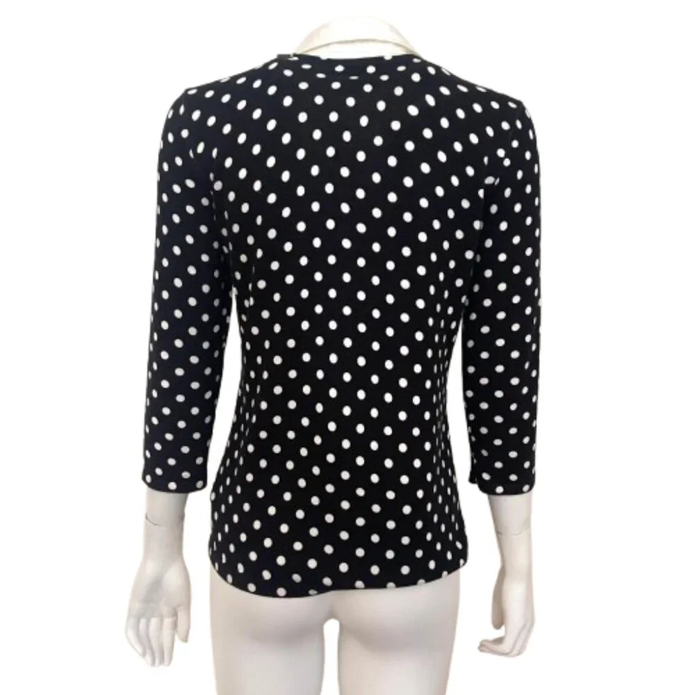 NWOT Ralph Lauren POLKA DOT WHITE COLAR KNIT TOP S - Picture 3 of 13